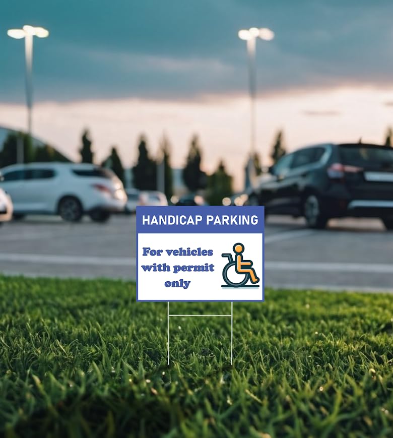 Set of 3 Double Sided 12x16 Inches "Handicap Parking For Vehicles with Permit Only" Sign with Metal H-Stakes - Restricted for Vehicles with Authorization - Exclusive Spots for Holders