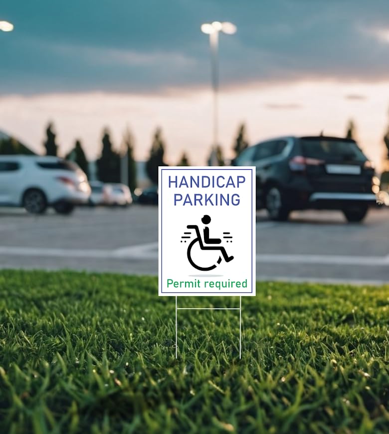 Set of 3 Double Sided 12x16 Inches "Handicap Parking Permit Required" Sign with Metal H-Stakes - Сustom Reserved Parking - Signage Designated Parking for People with Disabilities