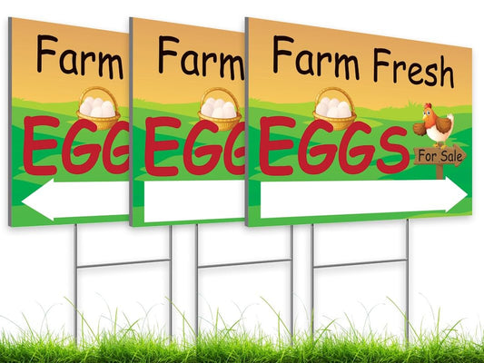 12x16 Inch Pack of 3 Double Sided Sign Coroplast Farm Fresh Eggs for Sale Sign - Fresh Chicken Eggs For Sale Sign for Outside - Farm Fresh Eggs Sign for Outdoor and Indoor - Signs Chicken Coop Décor