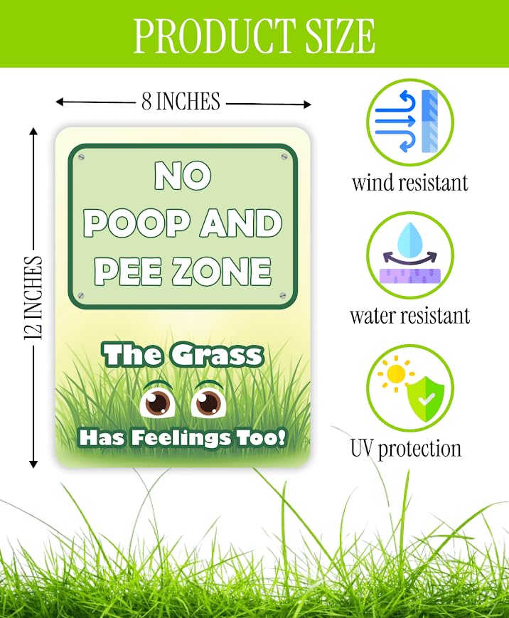 Set of 3 Double Sided 12x8 Inches Plastic Sign "No Poop and Pee Zone The Grass Has Feeling Too" - Pick Up After Your Dogs Signage - Dont Let Dog On Clean Lawn - No Animals Allowed For Yard and Grass