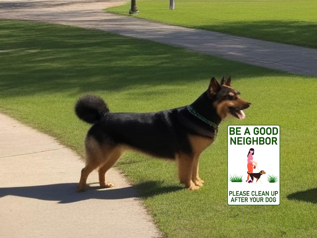 12"x8" Please Be a Good Neighbors Please Clean Up After Your Dog Sign with Metal Wire H-Stakes - No Poop for Lawn or No Pooping Dog Signs for Yard - No Dogs Allowed or Keep off Grass Sign