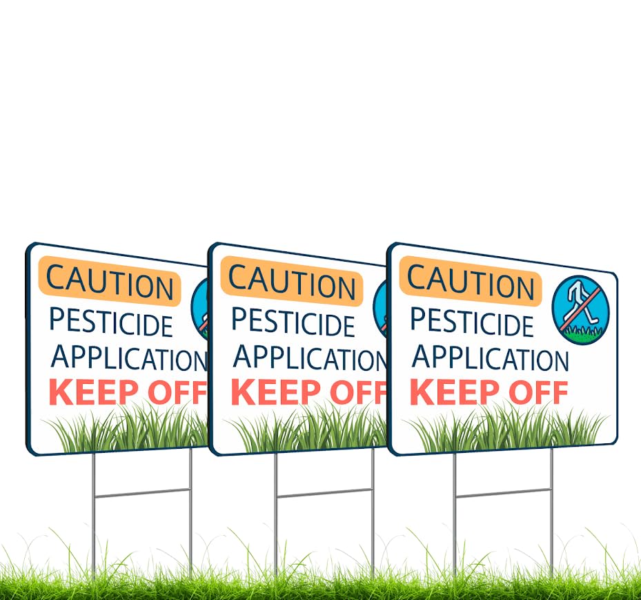 Set of 3 Double Sided 12x8 Inches Plastic Sign "Caution keep off" - Keep off Grass Processed Signs - Please Do Not Spray Wildlife Habitat Signage