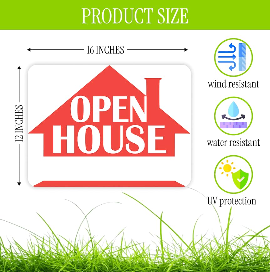 Set of 3 Double Sided 12x16 Inches Plastic Sign "Open House" - Signs Realtor Supplies Real Estate and Sale - Brokerages for Tenants Private Property - Signage Homeowners Selling Their Homes