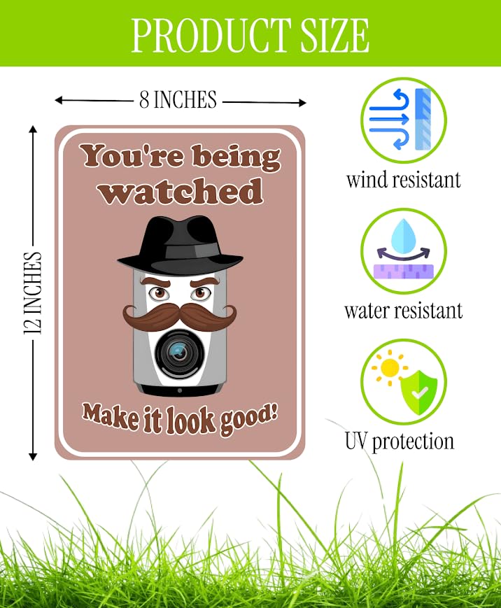 Set of 3 Double Sided 12x8 Inches Plastic Sign "You're Being Watched Make it Look Good!" - Property Under 24 hour Video Surveillance Sign - Smile Youre on Camera Signage With Stake