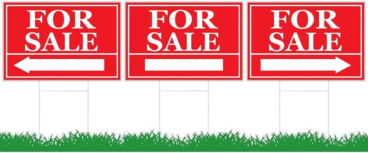 3X Double Sided 12 x 16 Inch House Sale Signs - Real Estate Sale Sign in Plastic - For Sale by Owner Large Signage - Outdoor Lawn Sale Sign for Real Estate Agents - Plastic House Sale Signs With Blank