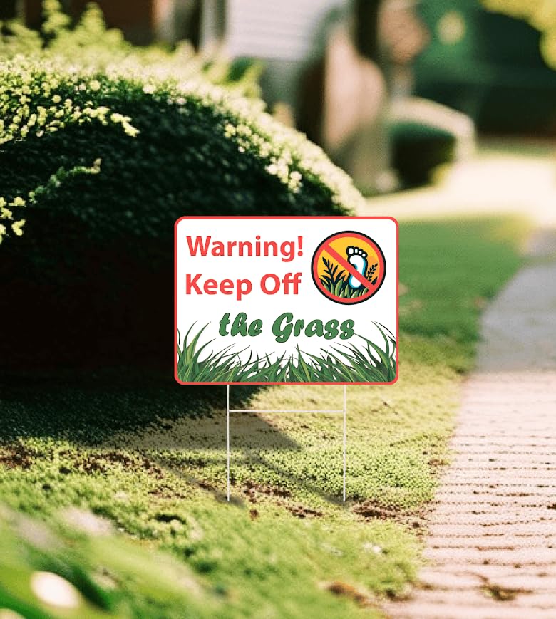 Set of 3 Double Sided 12x8 Inches Plastic Sign "Warning! Keep Off the Grass" - Signs to Warn Others and Protect Your Lawn from Unwanted Damage - Signage Warning Avoid This Private Lawn Area