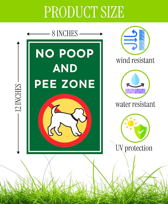 Set of 3 Double Sided 12x8 Inches Plastic Sign "No Poop and Pee Zone" with Metal H-Stakes - Pick Up After Your Dog No Pooping - Please Keep Dogs off Lawn and Yard - Dont Peeing or Poop Watch Your Pet