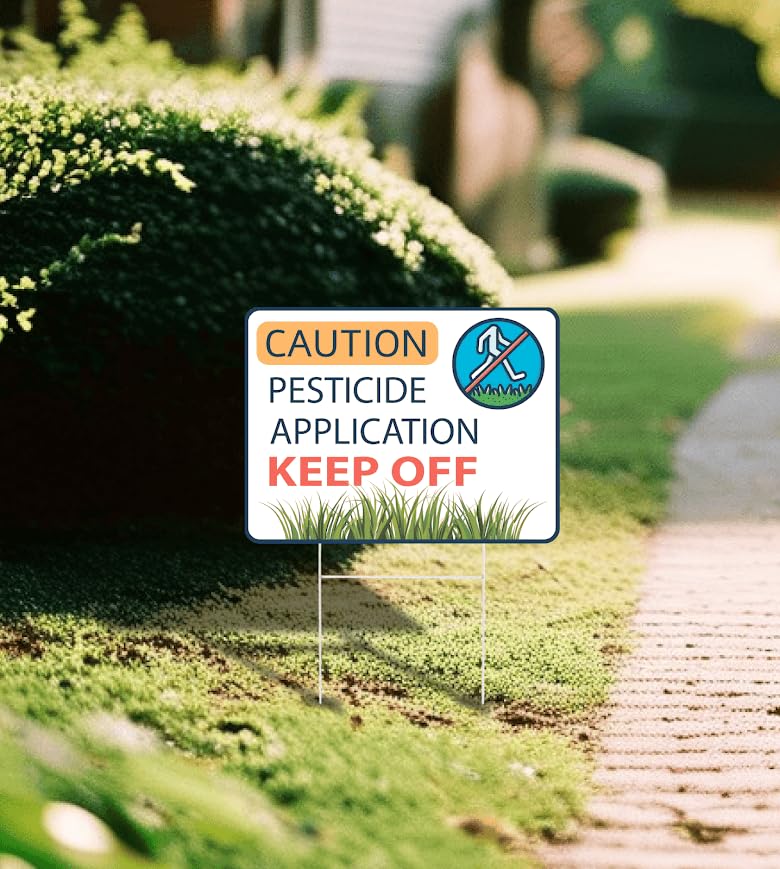 Set of 3 Double Sided 12x8 Inches Plastic Sign "Caution keep off" - Keep off Grass Processed Signs - Please Do Not Spray Wildlife Habitat Signage