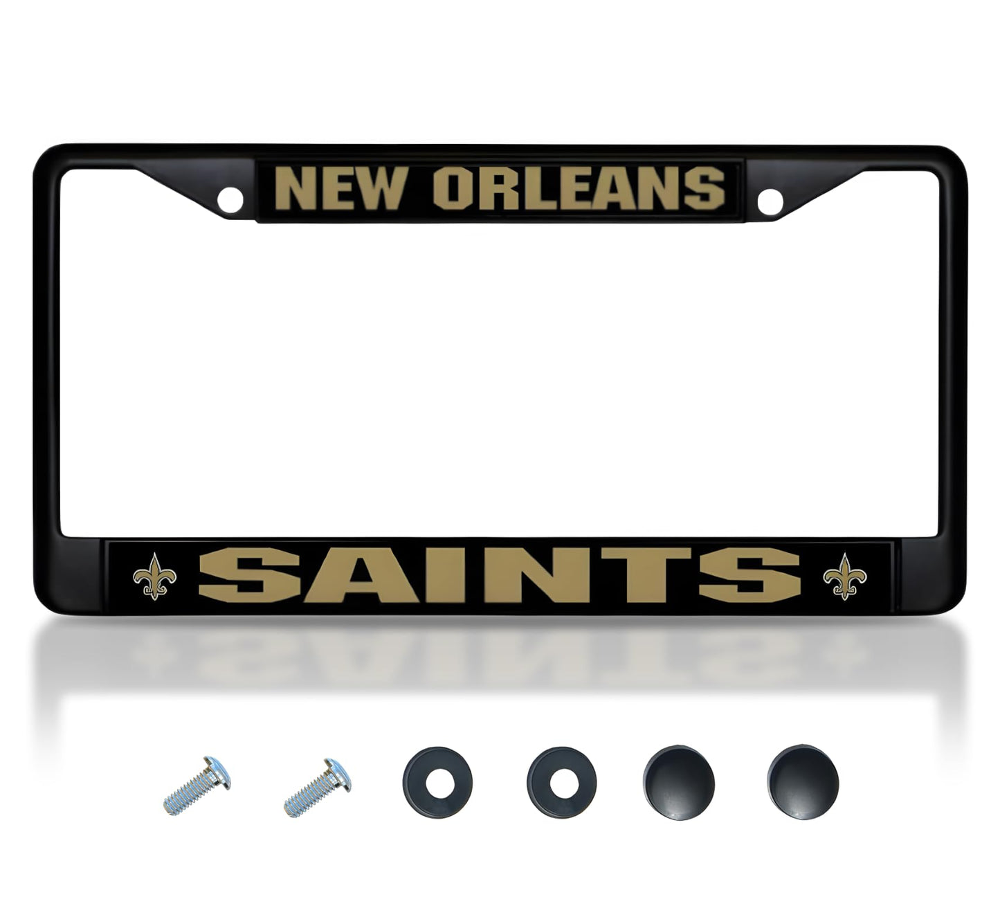 Personalized Car License Plate Frame - License Plate Frame New Orlean, Saints - Metal Plate Frame with 2 Holes and Screws 6x12.25 inches - Standart Cars USA Stainless Steel Frame for Front and Rear