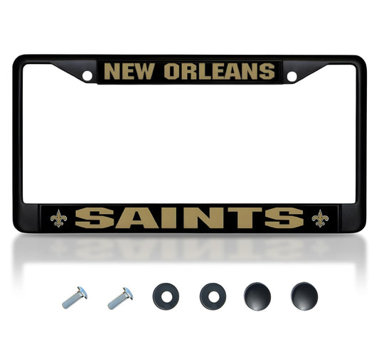 Personalized Car License Plate Frame - License Plate Frame New Orlean, Saints - Metal Plate Frame with 2 Holes and Screws 6x12.25 inches - Standart Cars USA Stainless Steel Frame for Front and Rear