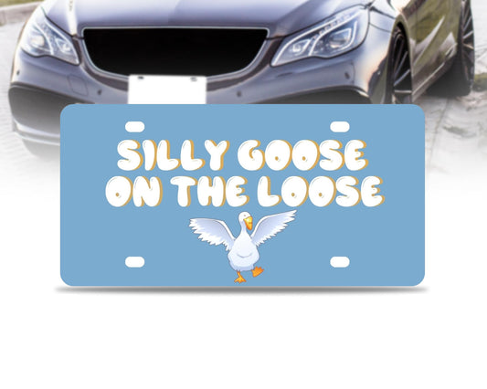 6x12.25 Inch Personalized Funny Silly Goose on The Loose License Plate Frame with 4 Holes and Screws - Decorative License Plate Frame Front - Women or Man Car Accessories - for US Standard Frame