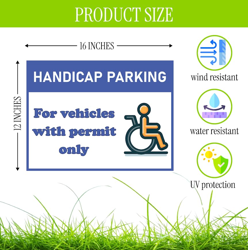 Set of 3 Double Sided 12x16 Inches "Handicap Parking For Vehicles with Permit Only" Sign with Metal H-Stakes - Restricted for Vehicles with Authorization - Exclusive Spots for Holders