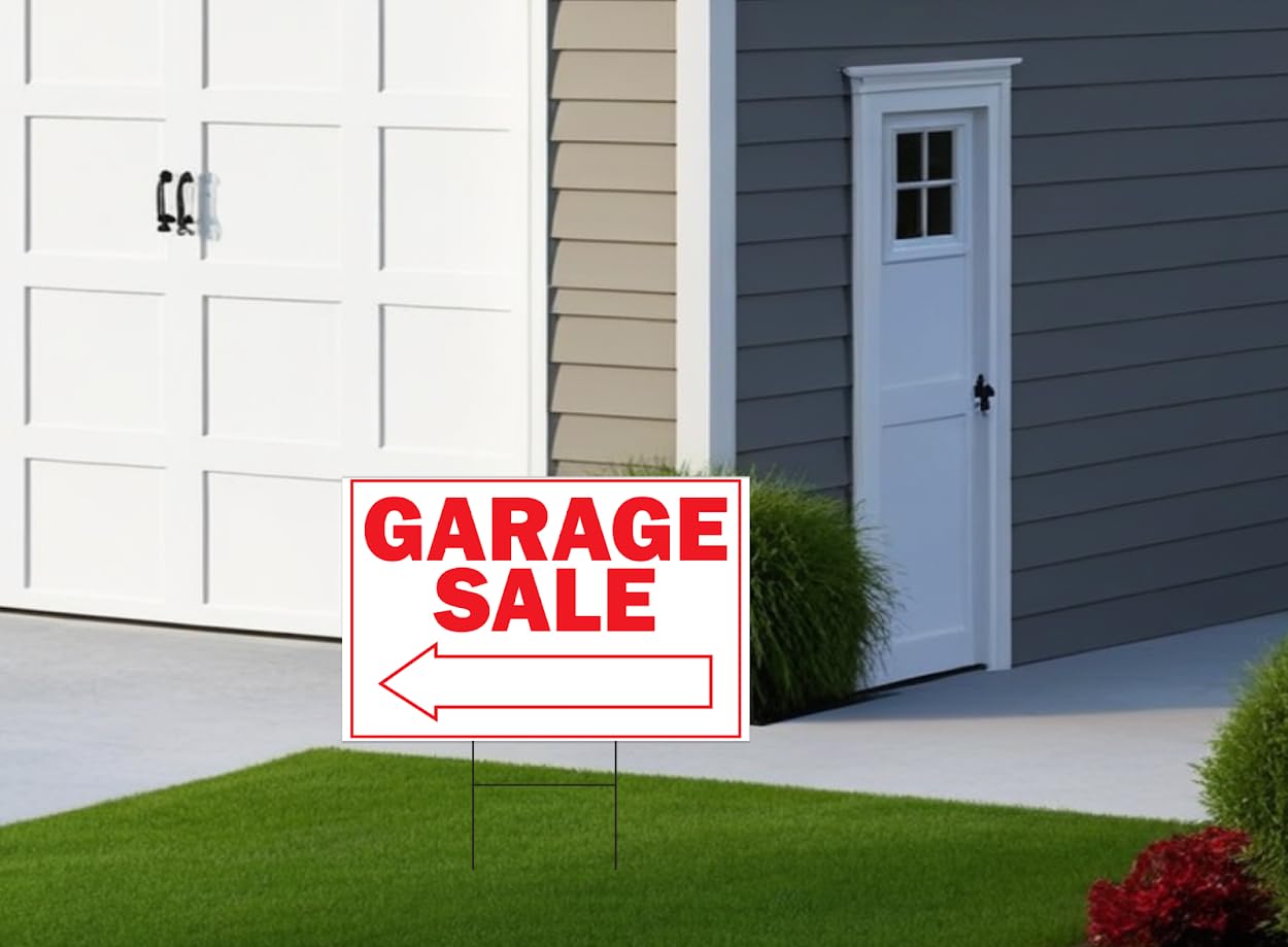 3X Double Sided 12" x 8" Garage Sale Sign - for Sale Signs Tall Stands Corrugated Plastic Plaque Custom Yard Signs with Lawn Stakes Personalized Street Signs - Garage Sale Open Door Signs