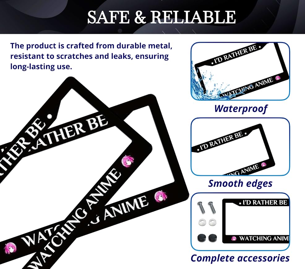 Personalized Car 6x12.25 Inch License Plate Frame I’D Rather Be Watching Anime - Stainless Steel License Plate Frame Holder Accessory - Decorative US Standard Licenses Plate 2 Holes and Screws Fits