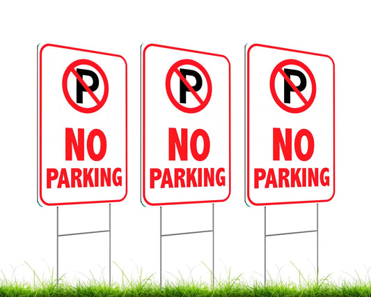 3 Pack 12x8 Inches No Parking Sign with H-Stakes - No Parking Signs for Business or Yard - lastic Private Property No Parking Sign for Outdoor Driveway - Yard Lawn Decorations