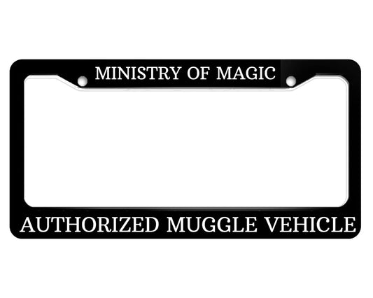 Personalized License Plate Frame Ministry of Magic Authorized Muggle Vehicle - Metal Black Car Cover Tag Holder Frames with 2 Holes and Screws - Standart Cars USA Tag Frame for Front and Rear