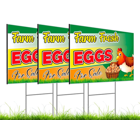 12x16 Inch pack of 3 Double Sided Sign Coroplast Eggs for Sale Yard - Farm Fresh Eggs Sign for Outdoor and Indoor - Funny Signs Chicken Coop Decor - Fresh Chicken Eggs For Sale Sign for Outside