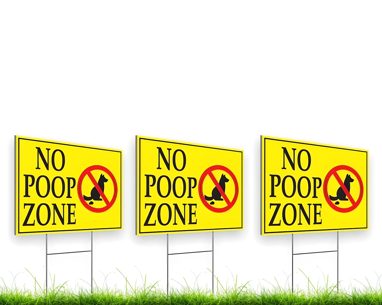 Pack of 3 No Pooping Dog Signs for Yard - 8 x 12 Double Sided Coroplast Keep Off Grass Sign with Stake - No Peeing Dog Sign - No Dogs Allowed Sign - Curb Your Dog Clean Up After Your Dog Signs