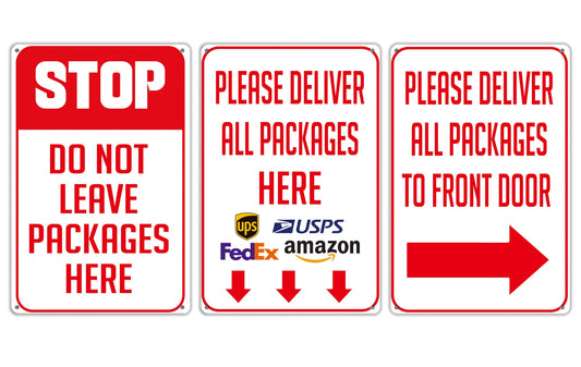 Set of 3 Please Deliver All Packages Here - Arrows Delivery Sign for Drive - Delivery Instructions for My Package - Home Front Porch Sign - Garden Sign Deliver Hanging