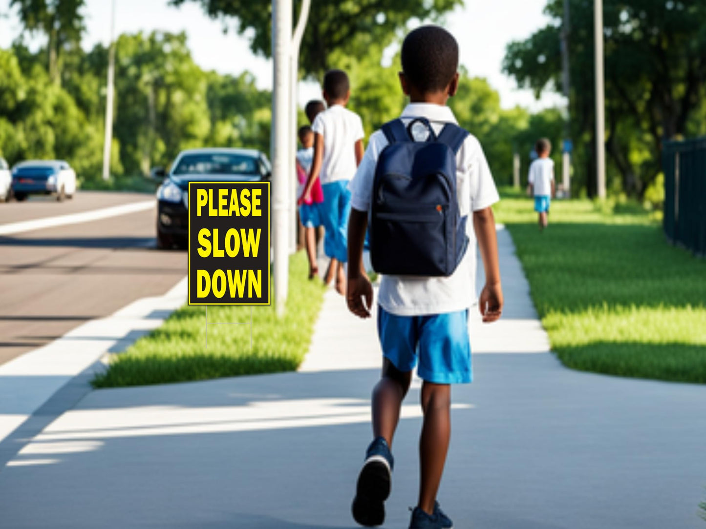 3X Double Sided 8x12 Please Slow Down Sign for Playing Kids in the Street - Traffic Signs with Stakes - Slow Road Sign for Neighborhoods - Speed Limit Signs - Drive Like Your Kids Live Here Yard Sign