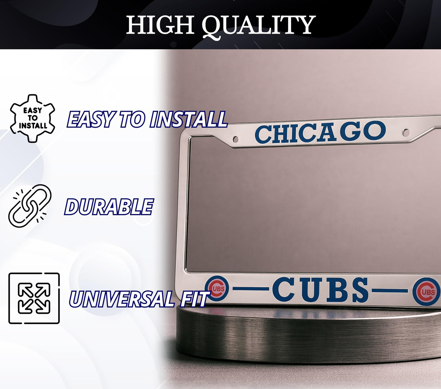 12.4x6.4 Inch License Plate Frames with 2 Holes and Screws - License Plate Frame Chicago for Car - Stainless Steel Frame for Front and Rear - American Plates Frames for All Cars - Standart Cars USA