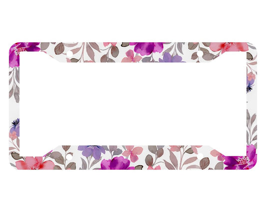 Personalized License Plate Frame Artistic Flower Pink - Standart Cars USA and Canada Tag Frame for Front and Rear - Metal Plate Frame with Screws 6 x 12.25 inches - Car License Plate Accessory