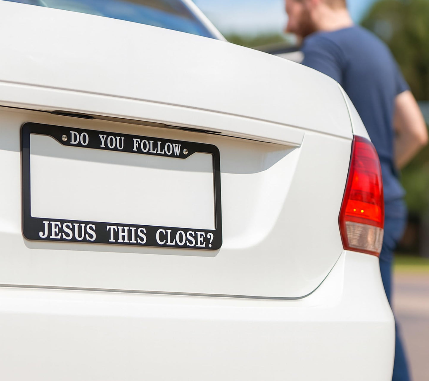 Personalized 6x12.25 Inch Car License Plate Frame with 2 Holes and Screws Do You Follow Jesus This Close? - Metal License Plate Frame Front Plates or Frames Car Frames for Women Men for US Standard