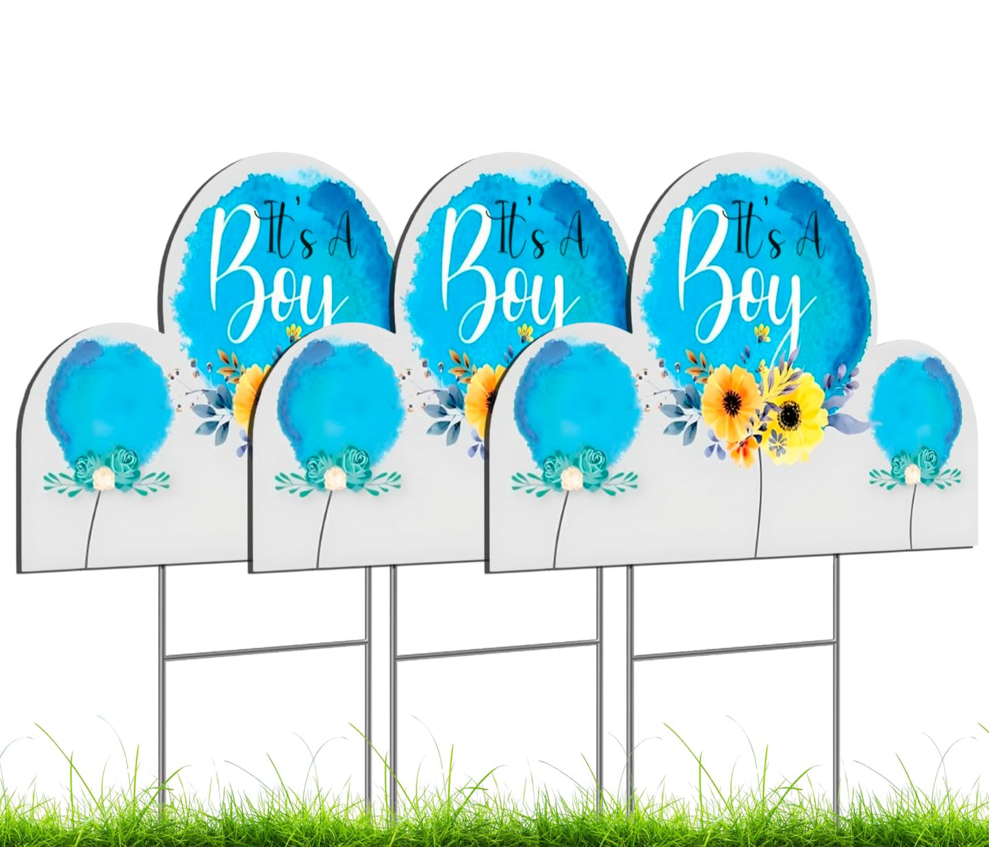 8x12 Inch pack of 3 Double Sided It's A Boy Yard Sign with Stakes - Floral Baby Shower Party Decorations - Welcome Home Baby Lawn Sign - Gender Reveal Party Decorations Supplies for Outdoor Garden