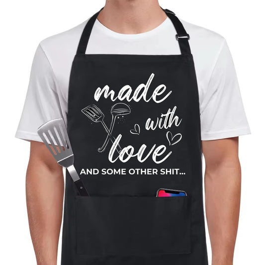 ULVEOL Funny Baking Aprons with 2 Pockets - Novelty Kitchen Cooking Apron for Women and Man - Made with Love and Some Other Shit Prints for Aprons - Cute Baking Gifts for Bakers Housewarming