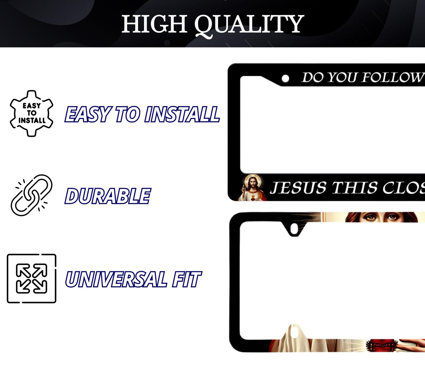 2X Personalized Car License Plate Frame 6x12.25 Inch Do You Follow Jesus This Close? - Metal License Plate Frame with 4 Holes and Screws Universal Accessories - Standart Cars USA Frame for Front