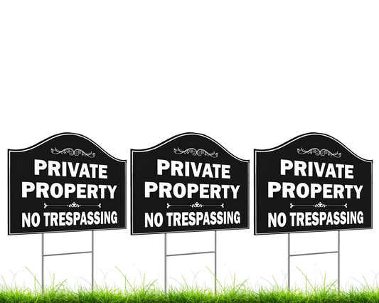 Pack of 3 Private Property No Trespassing Signs with Metal Stakes 12x8 inch - Double Sided No Trespassing Sign Waterproof Warning Private Property Signs for Garden - Trespassers Prosecuted