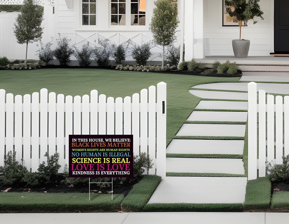 Set of 3 Double Sided 12x18 Inches Black Lives Matter Sign with Metal Wire H-Stakes - Plastic Protest Signs for Home Décor - Police Protect Us God Is Real - In This House We Believe Yard Sign