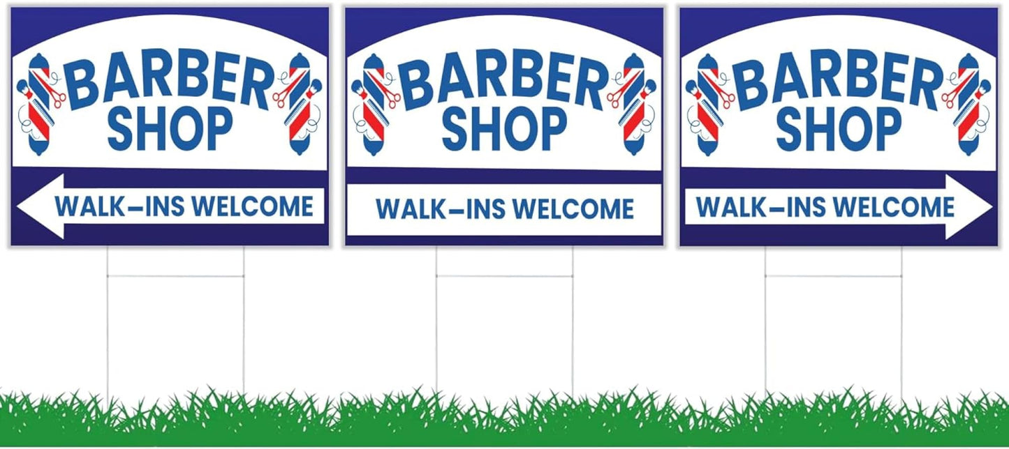 12x16 inch pack of 3 Barber Shop (Arrow) Yard Sign - Double-Sided Print with Metal Stakes - Barber Shop Grand Opening Plastic Sign - Spa Barber Shop Open Advertising Printing Lawn Garden