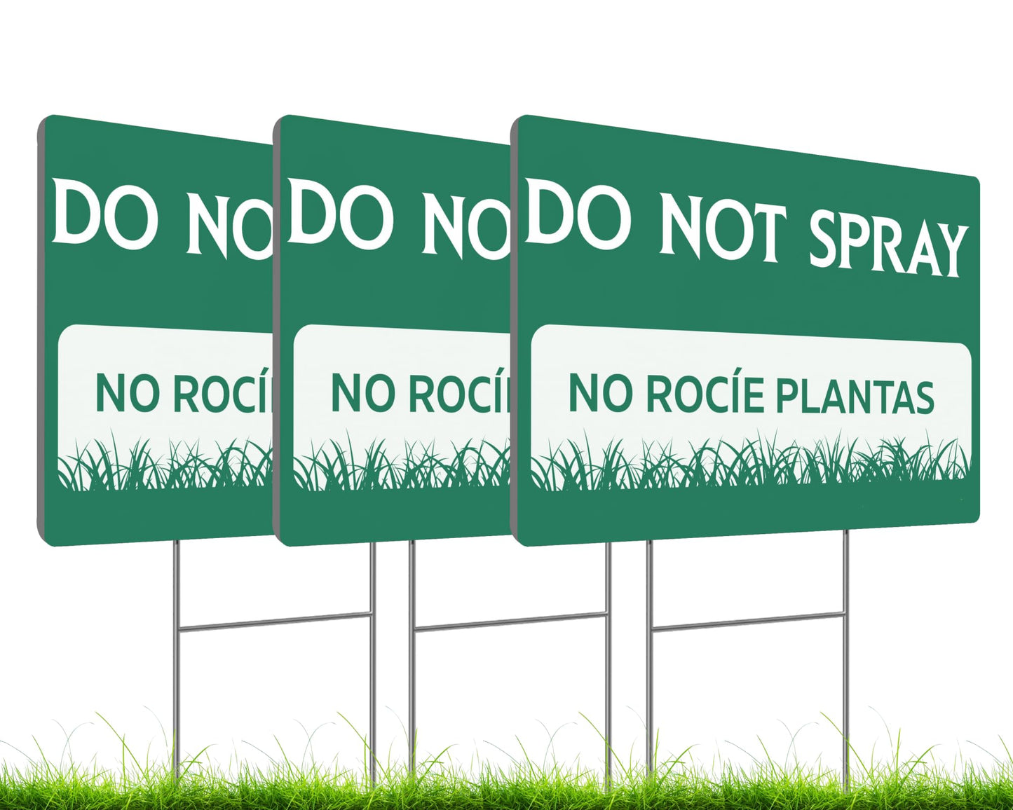 3 Pack 12x8 Inches Do Not Spray and Do Not Trim Yard Sign with Metal Stake - Green Bilingual Double Sided Do No Trim Signs for Outdoor - Plastic Neighborhood Street Caution Yard Signs