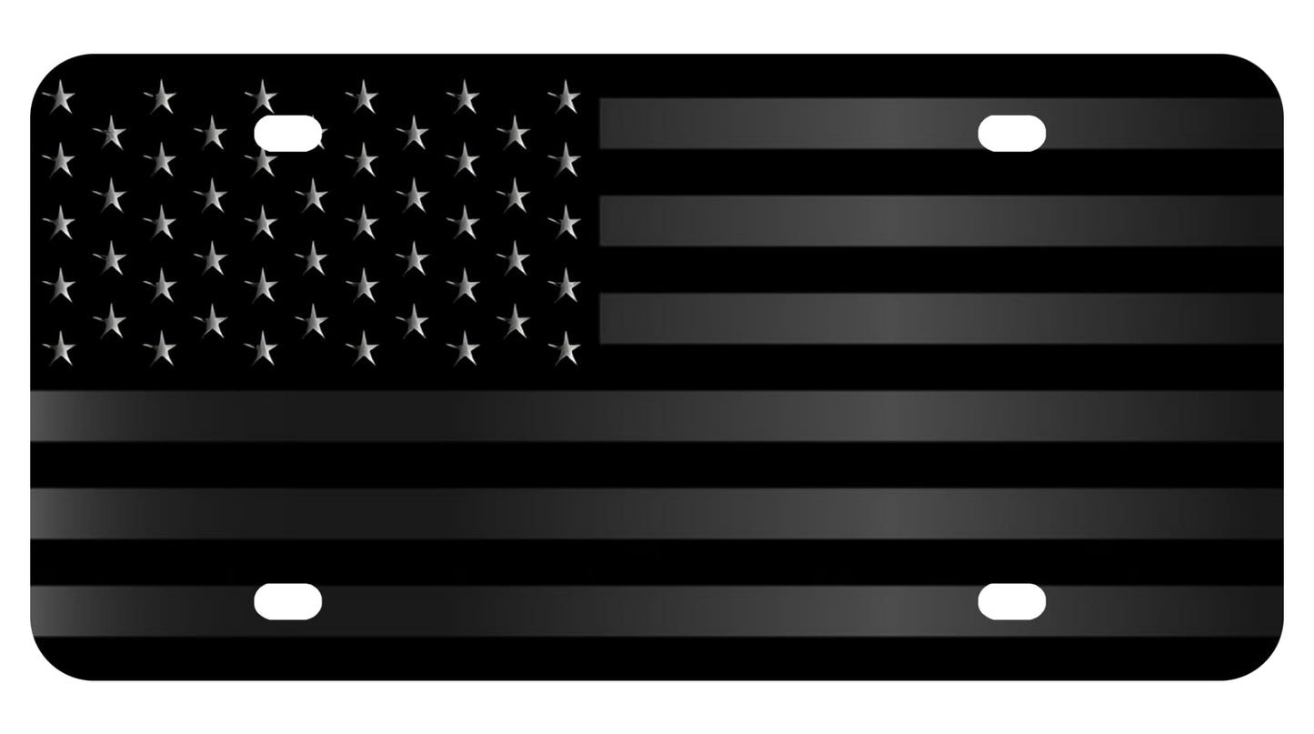 Personalized American Black Flag License Plate - Black Front Flag License Plates with 4 Hole - Personalise Car Front License Plate Stainless Steel - Standart Cars USA Tag Frame for Front