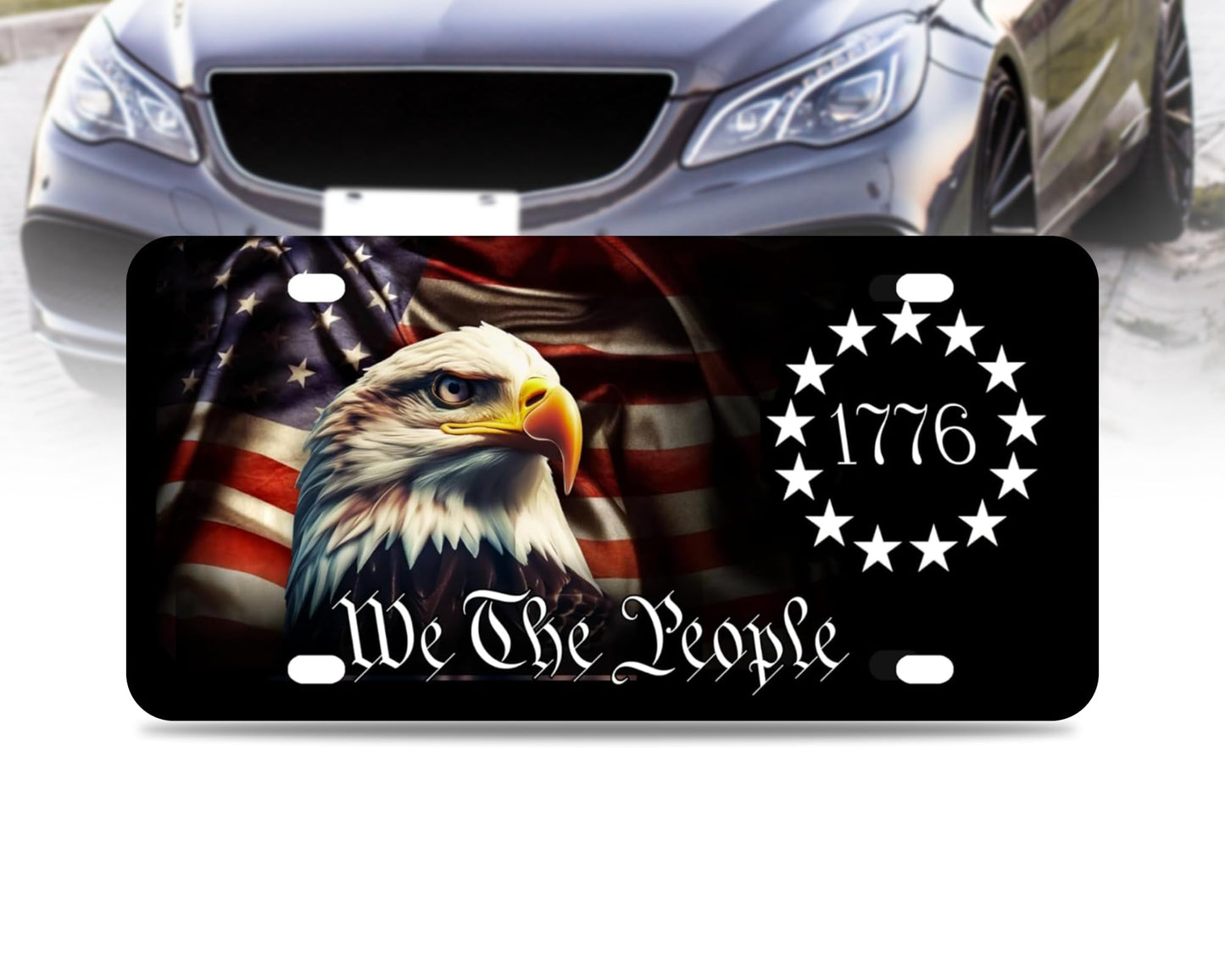 6x12.25 Inch American Vanity Aluminum Car License Plate Frame with 4 Holes and Screws for Front We The People - 1776 Eagle License Plate Frames Car Universal Accessories - Standart Cars USA Frame