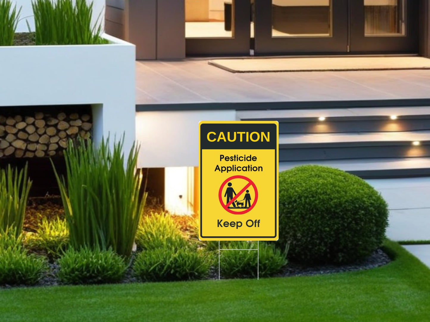 Set of 3 Double Sided 12x8 Inches Caution - Application, Keep Off Signs - Please Keep All Pets and Kids Off The Grass Sign - Plastic Security Stay Off My Grass Yard Sign - Please Keep Dogs Off Grass