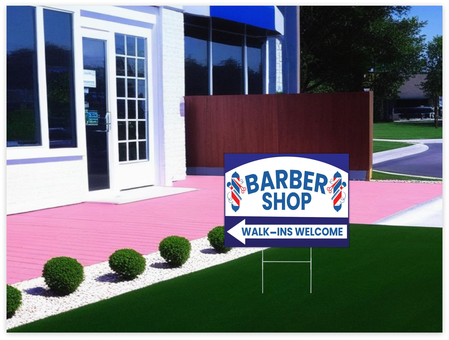 12x16 inch pack of 3 Barber Shop (Arrow) Yard Sign - Double-Sided Print with Metal Stakes - Barber Shop Grand Opening Plastic Sign - Spa Barber Shop Open Advertising Printing Lawn Garden