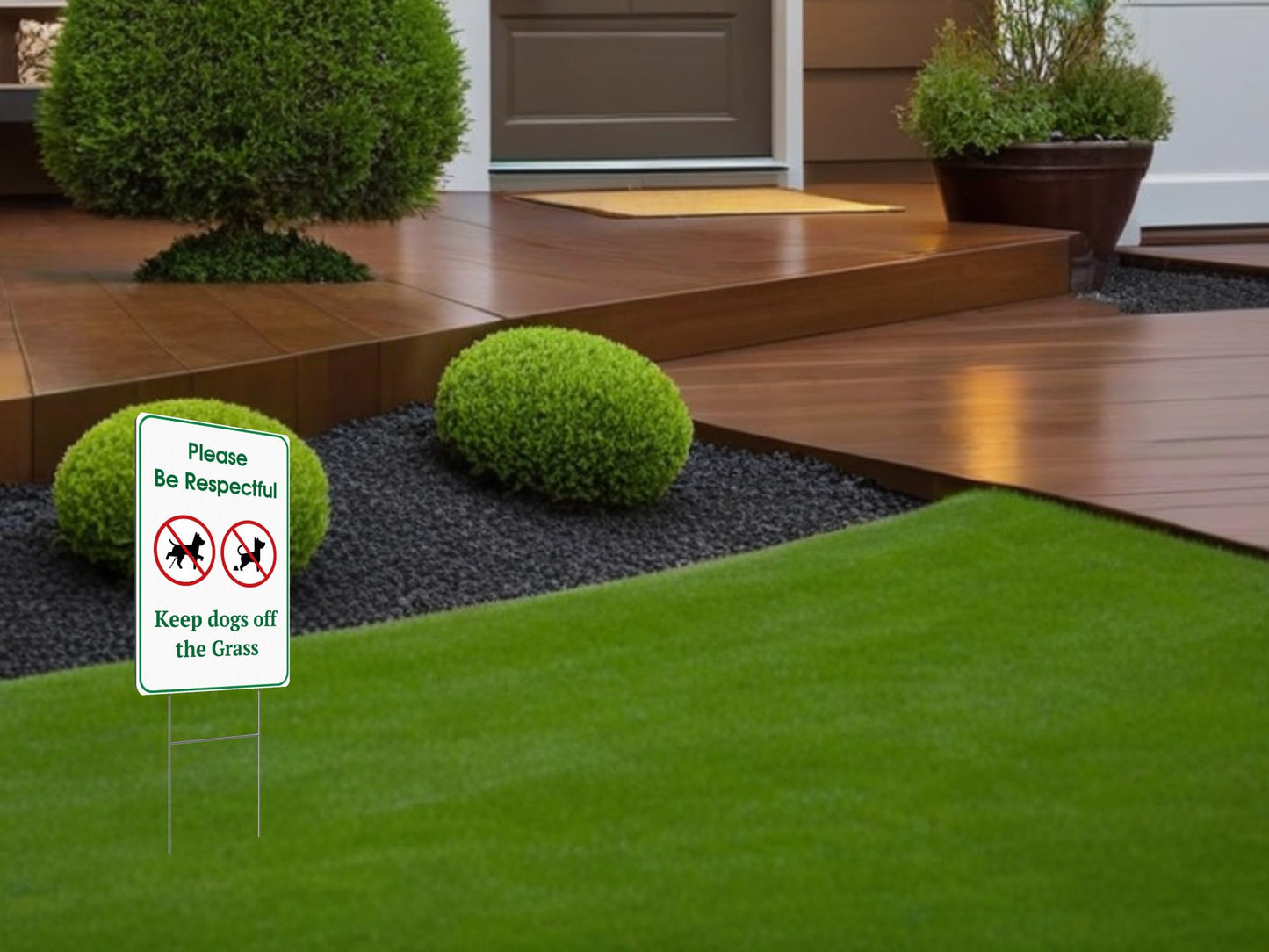 Set of 3 Double Sided 12x8 Inches Please Be Respectful Keep Dogs Off The Grass Sign - No Pooping and No Peeing Dog Signs with Stakes for Yard Garden Lawn Outdoor - Be a Good Neighbor Sign