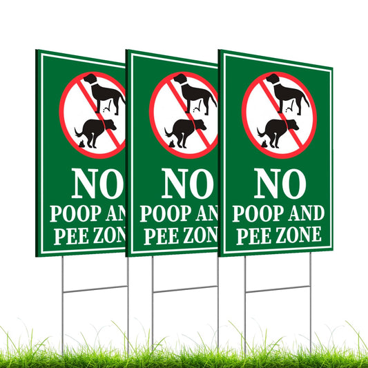 Pack of 3 No Poop and Pee Zone Yard Signs with Stakes 12x8 inch - Please Be No Pooping No Peeing Dog Signs for Yard Garden Lawn Outdoor - Please Be Respectful Dog Yard Signs