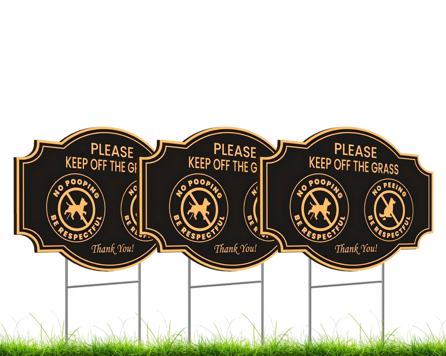 Pack of 3 Please Keep off the Grass Yard Plastic Sign with Metal Stakes - 12x8 Double Sided No Pooping No Peeing Dog Sign - Please Be Respectful Curb Your Dog Sign - Stay off Grass Signs for Yard