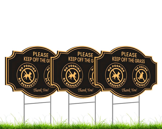 Pack of 3 Please Keep off the Grass Yard Plastic Sign with Metal Stakes - 12x8 Double Sided No Pooping No Peeing Dog Sign - Please Be Respectful Curb Your Dog Sign - Stay off Grass Signs for Yard