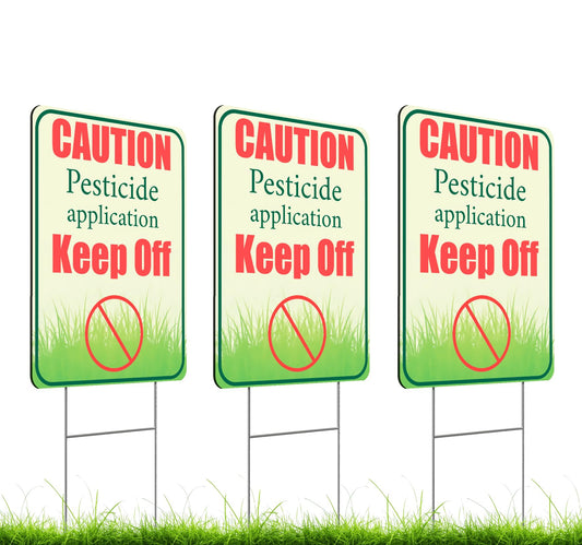 Set of 3 Double Sided 12x8 Inches Plastic Sign "Caution Application Keep Off" - Please Keep Off Grass Sign - Keep Pets Off Lawn Signs - Treated Grassplot Please do Not Enter