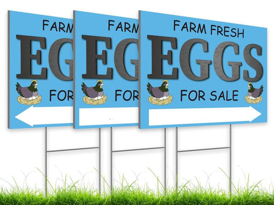 12x16 Inch Pack of 3 Double Sided Sign Coroplast Farm Fresh Eggs for Sale Sign - Fresh Chicken Eggs For Sale Sign for Outside - Farm Fresh Eggs Sign Corugated Plastic with Stakes for Outdoor Décor