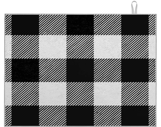 18x24 Inches Dish Drying Mats with White and Black Plaid - Classic Buffalo Check Dishes Pad Dish Drainer - Rack Mats Absorbent Fast Dry Kitchen Accessories - Drying Mat for Dishes Microfiber