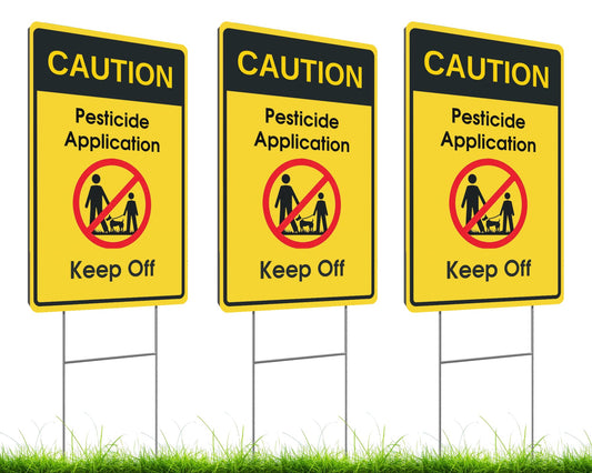 Set of 3 Double Sided 12x8 Inches Caution - Application, Keep Off Signs - Please Keep All Pets and Kids Off The Grass Sign - Plastic Security Stay Off My Grass Yard Sign - Please Keep Dogs Off Grass