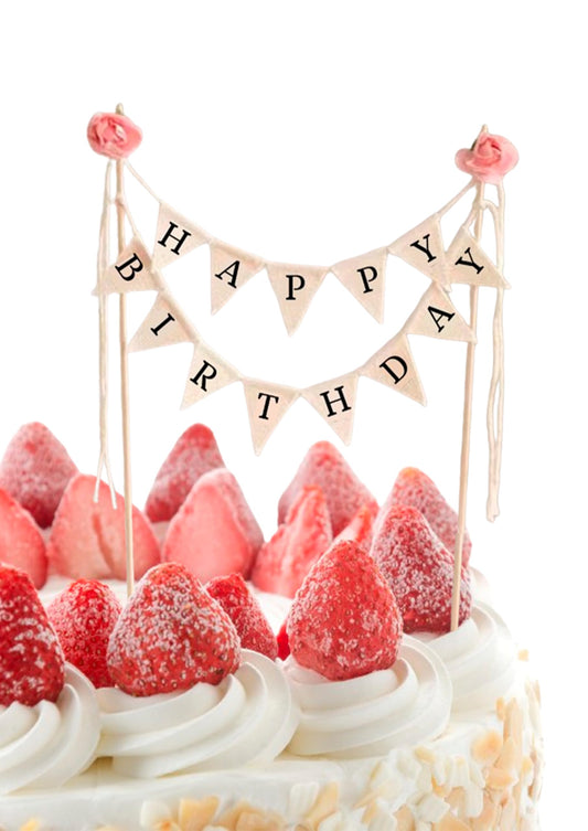 9.8x10 Inch Happy Birthday Cake Bunting Topper Garland - Happy Birthday Party Decorations - Paper Craft Durable Multifunctional Cake Topper - Theme Birthday Party for Boys or Girls (With Pink Rose)