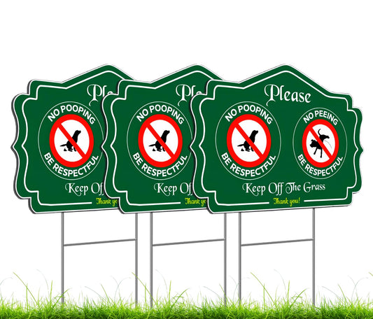 3 Pack 12x8 Inch Please Pack Keep Off Grass, Thank You Sign with H Stake - No Peeing/Pooping Be Respectful Dog Signs - No Pet Pooping or Waste or Poop - Dog Walk Off Lawn Do Not Step Signs