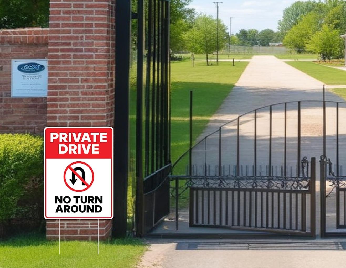 Set of 3 Private Drive No Turn Around Sign with Metal Stakes - 12x16 Inches Driveway Sign No Turnaround - Private Property Plastic Street Sign Road for Indoor/Outdoor - Do Not Enter No Trespassing Sign