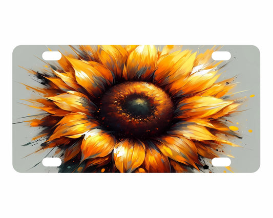 Personalized Front Yellow Sunflower License Plate - Car Frames Bright Floral Print Colorful Bloom with 4 Standard Slotted Mounting Holes - Vanity Plates for Front of Car Floral Print